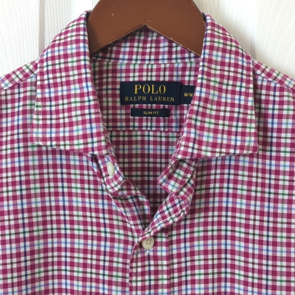 Polo Ralph Lauren Plaid Slim Fit Long Sleeve Button Down Shirt Hot Pink Medium - Picture 2 of 11